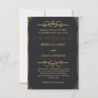 Popular Elegant Black Guld Faux Foil Script Weddin Inbjudningar