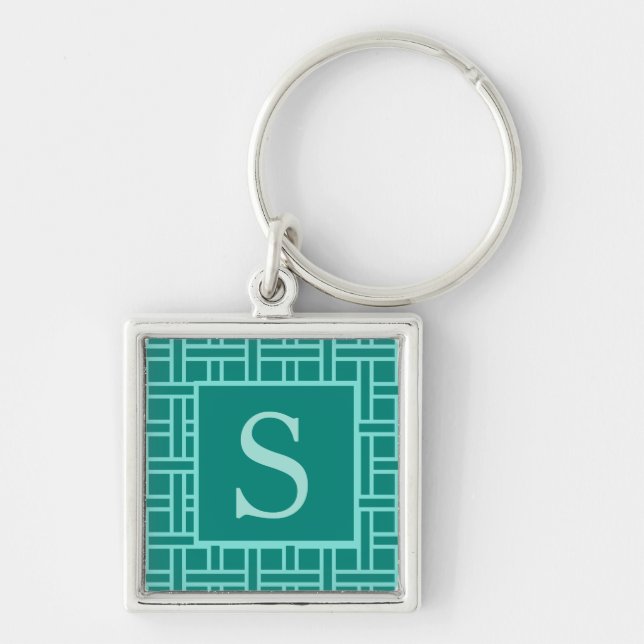 Populär geometrisk Mönster-monogram-skalning Fyrkantig Silverfärgad Nyckelring (Framsidan)