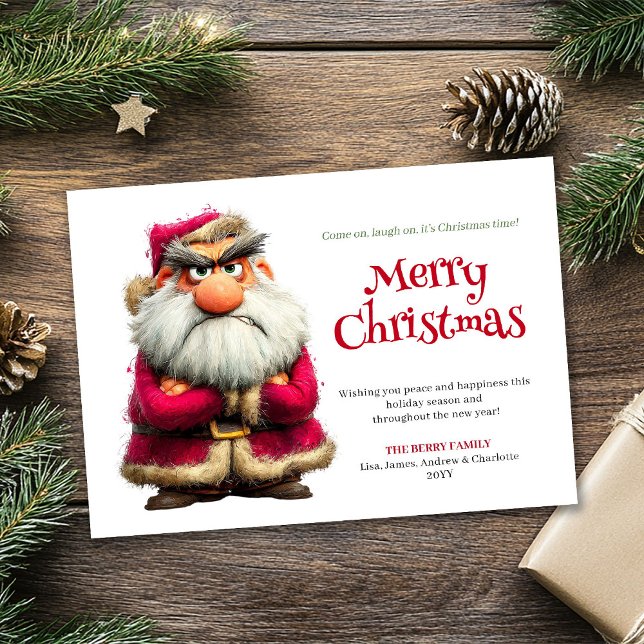 Populär grinig Tomte redigerbar julhälsning Julkort (Popular grumpy Claus editable Christmas greeting)