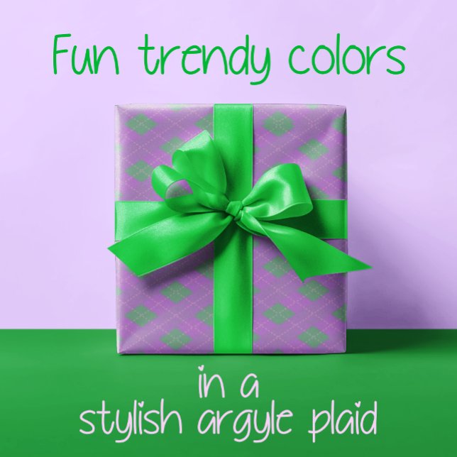 Populär Grönt Lila Play-jul Presentpapper (Vibrant green and purple plaid.)