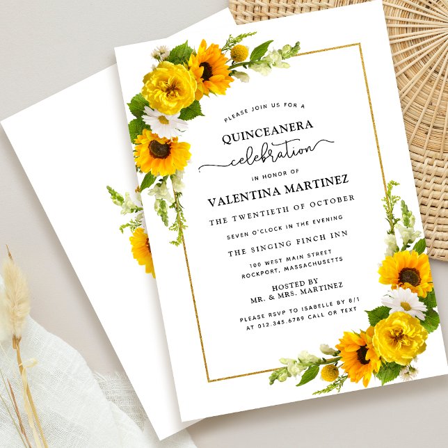 Populär Gult SolrossolrosBlommigt Quinceanera Inbjudningar (Wow your guests with this elegant sunflower invitation! )