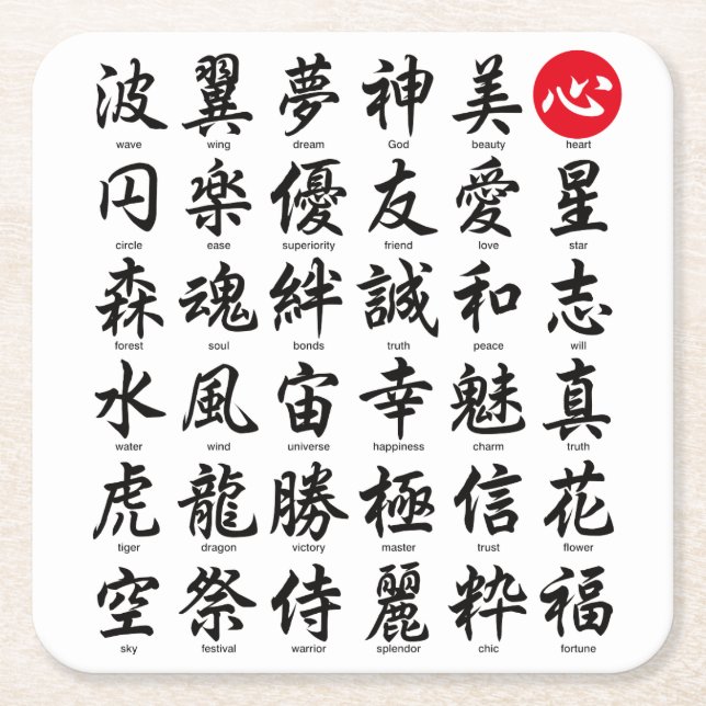 Popular Japanska Kanji Underlägg Papper Kvadrat (Framsidan)