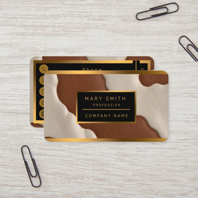 Popular Luxury Elegant Faux Cow Leather Collection Visitkort (Fram/Back In Situ)