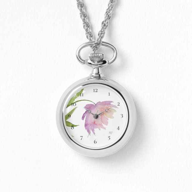 *~* Popular Peony Watercolor Rosa Lavender Blommig Armbandsur (Framsida)