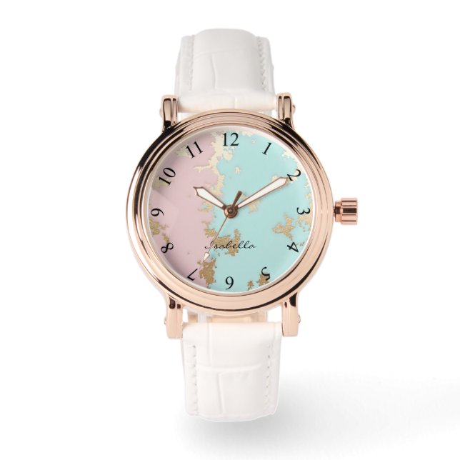 Populär Röda Rosa Mint Guld Lyx Kollektion Armbandsur (Framsida)