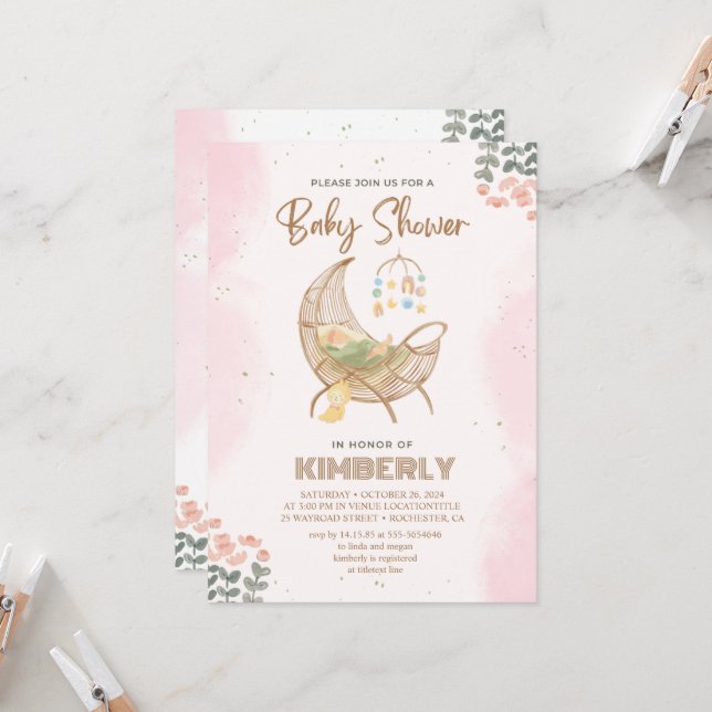 Popular Rosa and Brown Baby Shower-inbjudan Inbjudningar (Fram/Back In Situ)