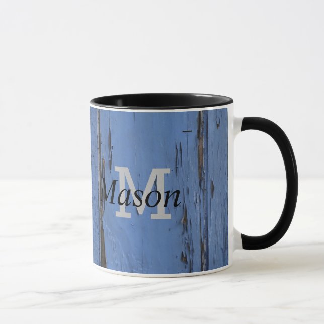 Popular Rustic Wood Manly Anpassningsbar Blue Mugg (Höger)