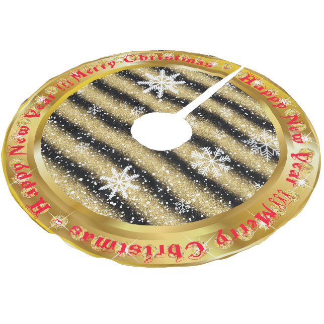 Populär snöflake Guld Glitter Black Julgransmatta Borstad Polyester (Vinklad)