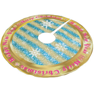 Populär snöflinga Guld Glitter Blue Julgransmatta Borstad Polyester