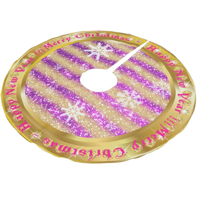 Populär snöflingor Guld Glitter Lila Julgransmatta Borstad Polyester (Vinklad)