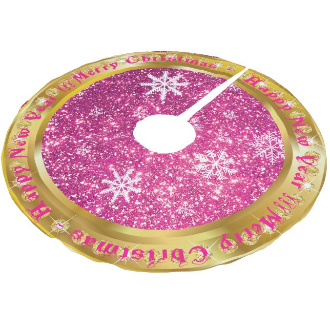 Populär snöflingor Guld Glitter Rosa Julgransmatta Borstad Polyester (Vinklad)
