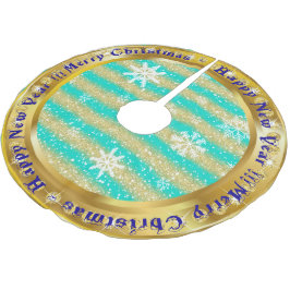 Populär snöflingturkos Guld Glitter Julgransmatta Borstad Polyester