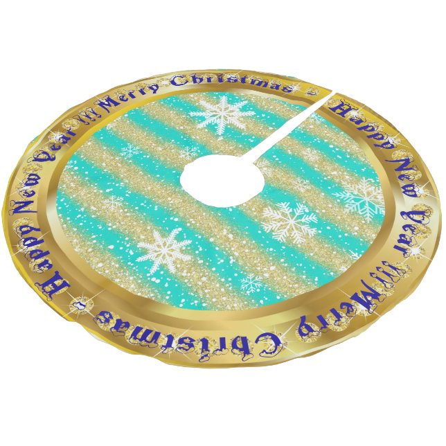 Populär snöflingturkos Guld Glitter Julgransmatta Borstad Polyester (Vinklad)