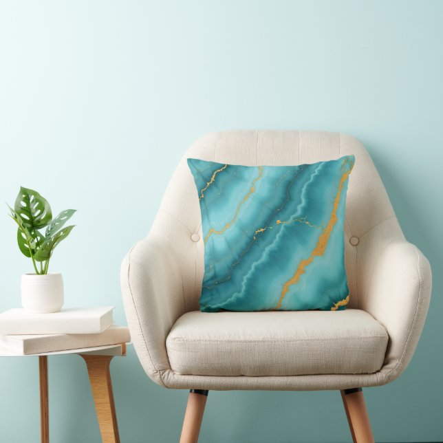Populär turkos Blue Guld Marble Collection Kudde (Stol)