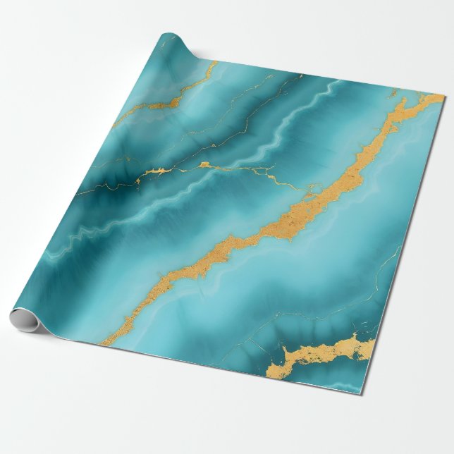 Populär turkos Blue Guld Marble Collection Presentpapper (Utrullad)