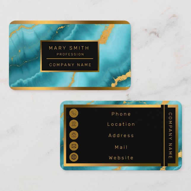 Populär turkos Blue Guld Marble Collection Visitkort (Fram/baksida)