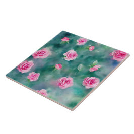 Populära besökta vattenfärgssamlingen Rosa ros Kakelplatta