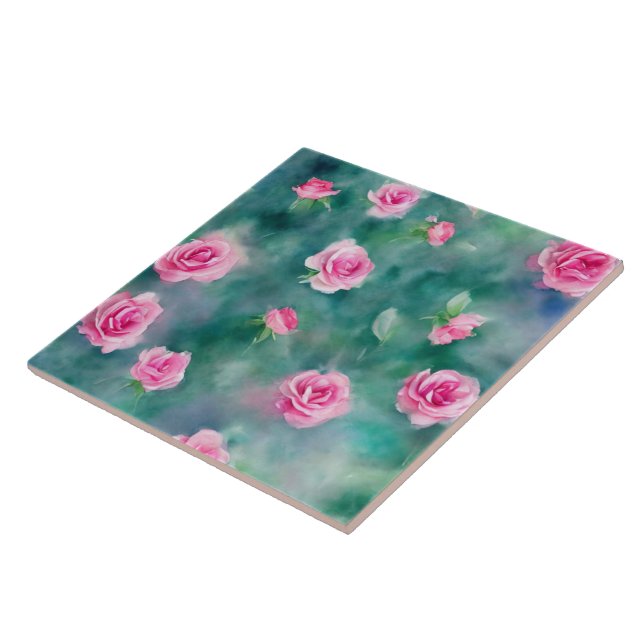 Populära besökta vattenfärgssamlingen Rosa ros Kakelplatta (Sidan)