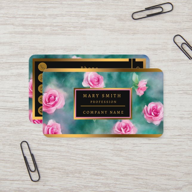 Populära besökta vattenfärgssamlingen Rosa ros Visitkort (Fram/Back In Situ)