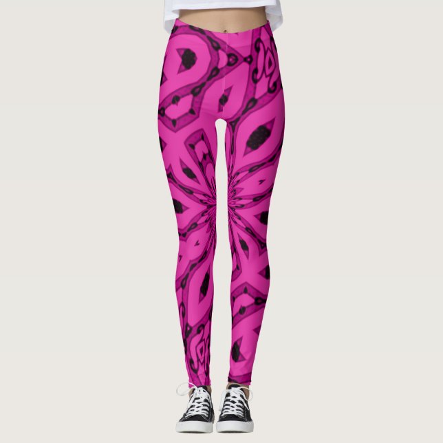 Populära Shock rosa Star Rave Party Leggings (Framsida)