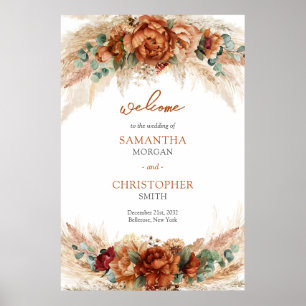 Populära terracotta djupt röda blommigtar Välkomst Poster