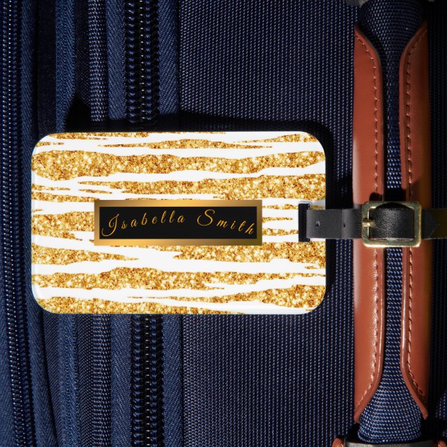 Populära tigersamlingar i guld White Glitter Boho Bagagebricka (Framsida Insitu 4)