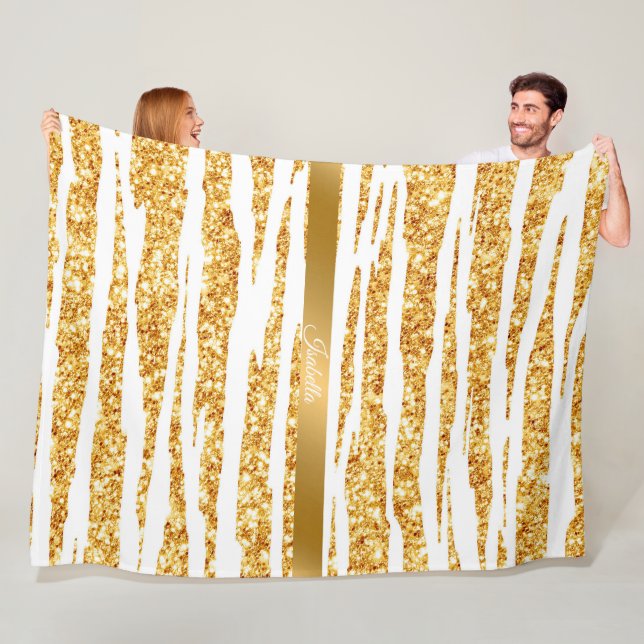 Populära tigersamlingar i guld White Glitter Boho Fleecefilt (På plats)