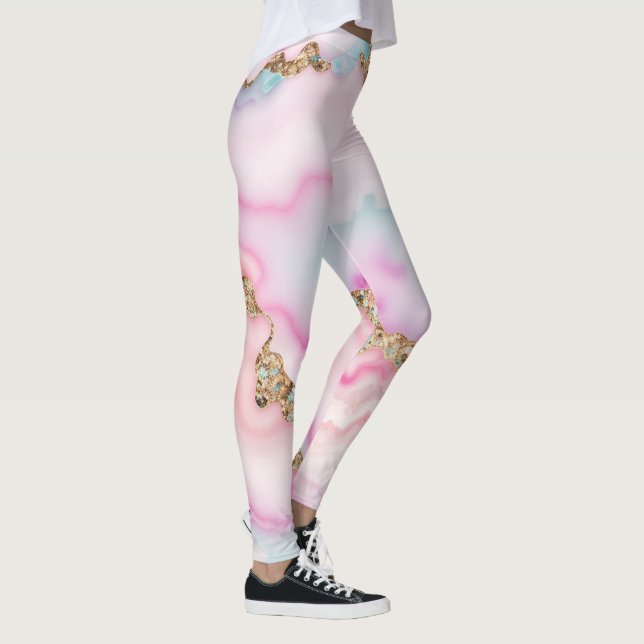 Populärsamling för ljusblå Rosa Agate Marble Popul Leggings (Höger)
