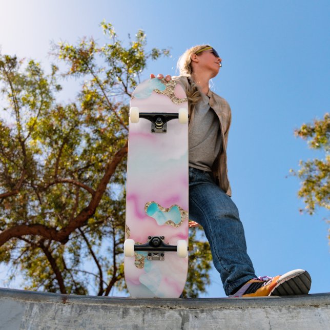 Populärsamling för ljusblå Rosa Agate Marble Popul Mini Skateboard Bräda 18,5 Cm (Utomhus 1)