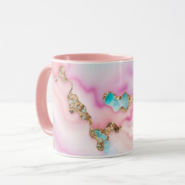 Populärsamling för ljusblå Rosa Agate Marble Popul Mugg (Framsida vänster)