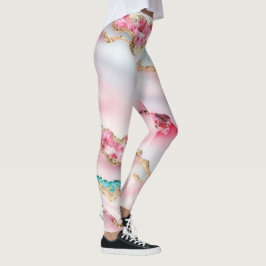 Populärsamling för ljusblå Rosa, marmor Agate Leggings