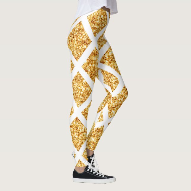 Populärsamling i Honeycomb Guld Glitter Boho Leggings (Höger)