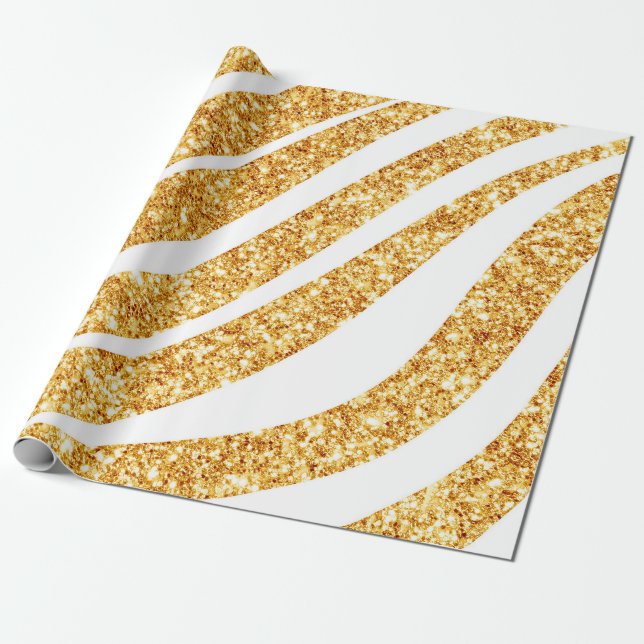 Populärsamling i Wave Sea Guld Glitter Boho Presentpapper (Utrullad)