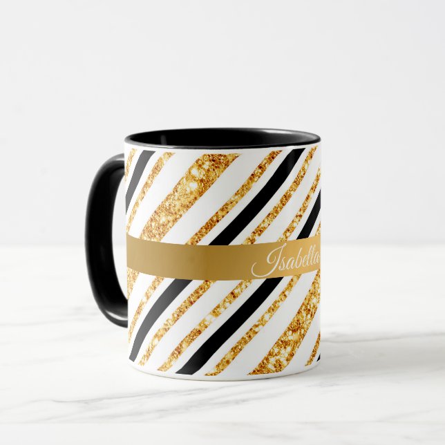 Populärsamling rand Guld Glitter Black Boho Mugg (Framsida vänster)