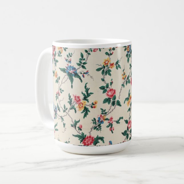Populärt flerfärgat blomster mönster kaffemugg (Framsida vänster)