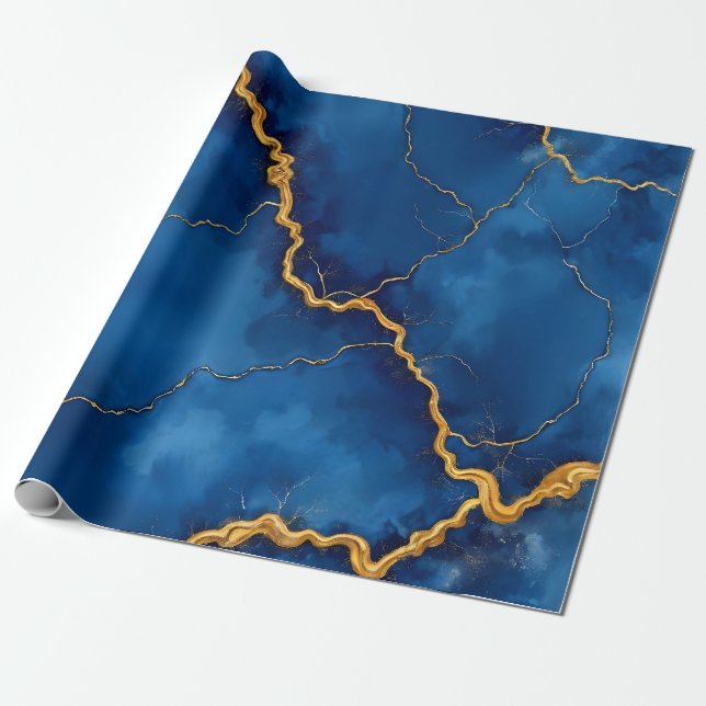 Populärt Royal Blå Guld marble Collection Presentpapper (Utrullad)