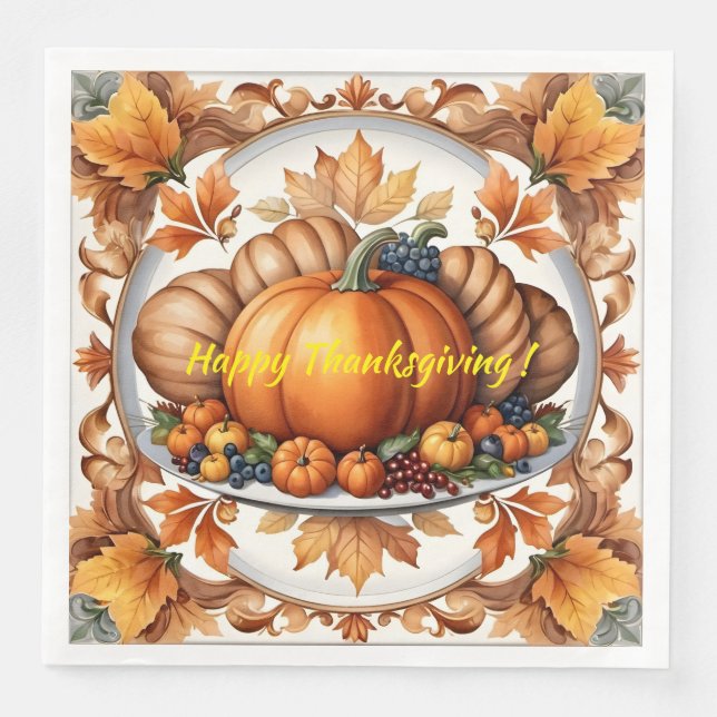 Populärt Thanksgiving Pumpkin-höstsamling Pappersservett (Framsida)