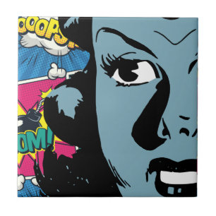 Populationsuttryck i Retro Tecknad Stil Blue Woman Kakelplatta