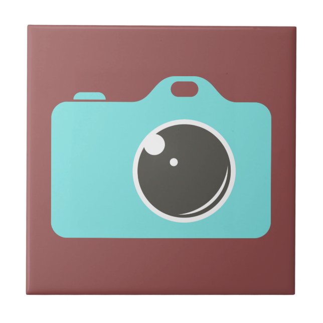 Popup Art Blue Camera Burgundy Kakelplatta (Framsidan)