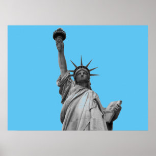 Popup Art Frihetsgudinnan Blue Greyscale New York Poster