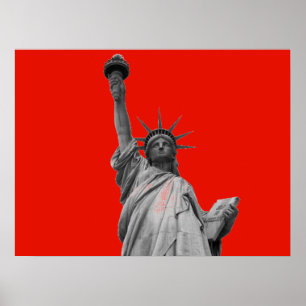 Popup Art Frihetsgudinnan Red Greyscale New York Poster