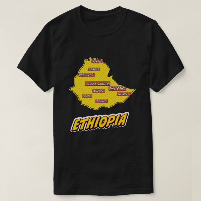 Popup Art Illustrated Etiopien karta T Shirt (Design framsida)