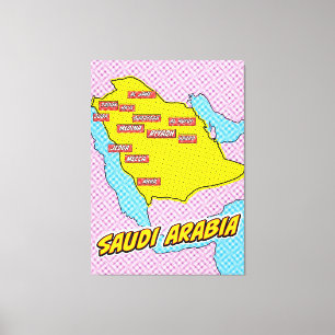 Popup Art Illustrated Saudiarabien karta Canvastryck