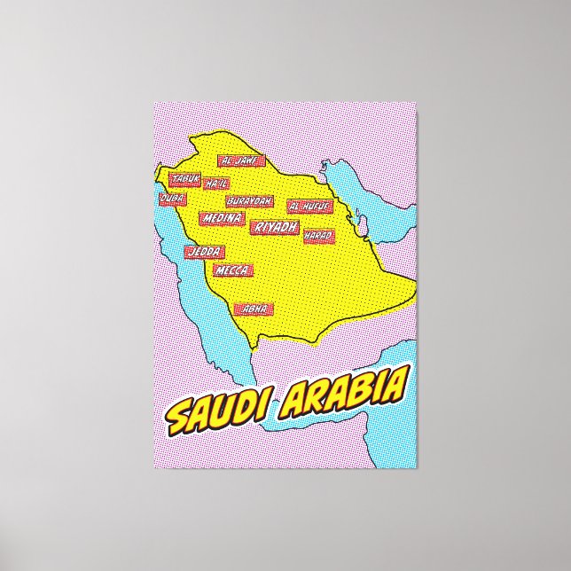 Popup Art Illustrated Saudiarabien karta Canvastryck (Framsida)