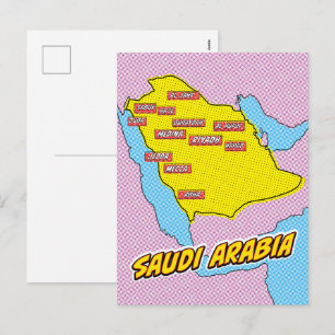 Popup Art Illustrated Saudiarabien karta Helg Vykort