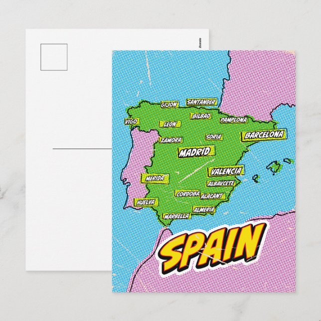 Popup Art Illustrated Spain karta Helg Vykort (Fram/baksida)