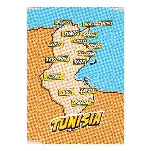 Popup Art Illustrated Tunisien karta Fototryck