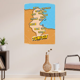 Popup Art Illustrated Tunisien karta Poster