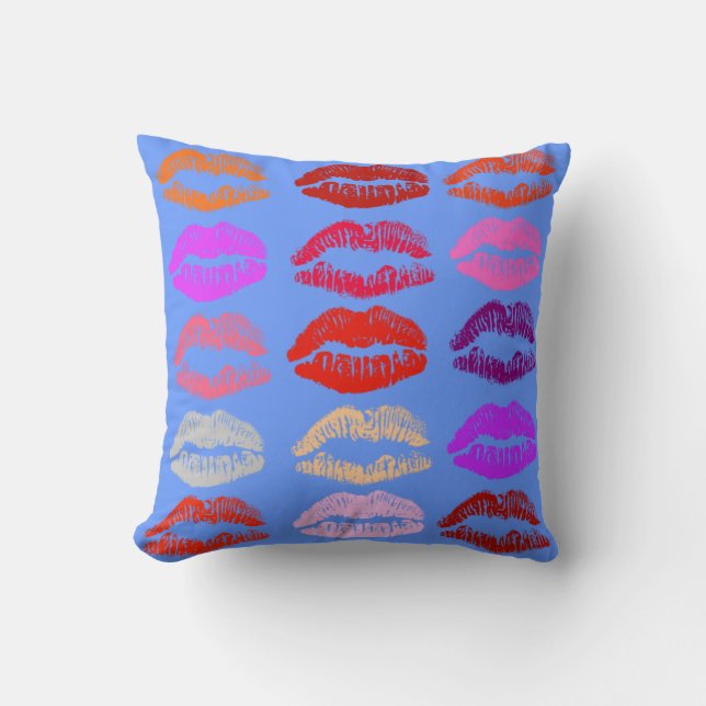 Popup Art Läppar (Kisses), blå bakgrund Kudde (Framsida)