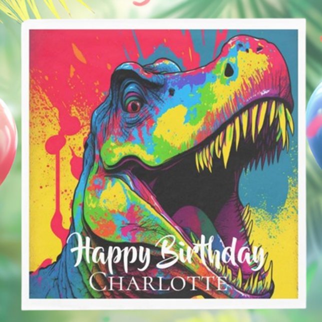 Popup Art Rosa T- Rex Birthday Pappersservett (Make your celebration unforgettable with our T-Rex Birthday Napkins!)